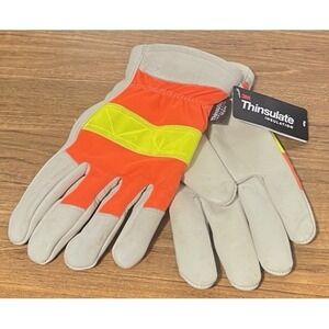 NWT 3M Thinsulate Leather Work Gloves Size XL 40g Insulated Hi Vis Orange Yellow